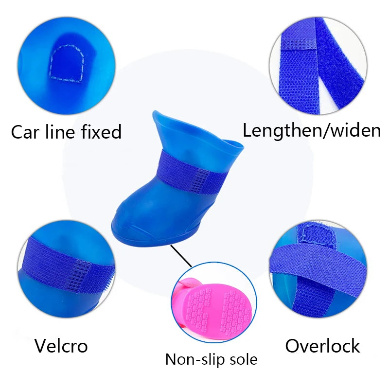 4Pcs Waterproof Anti-Slip Rain Boots for Dogs and Cats