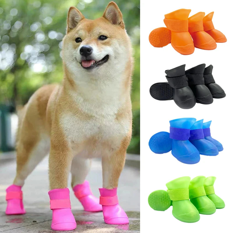 4Pcs Waterproof Anti-Slip Rain Boots for Dogs and Cats