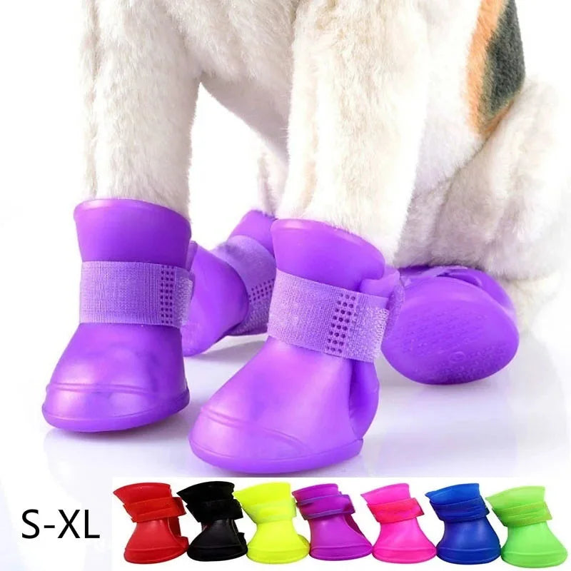 4Pcs Waterproof Anti-Slip Rain Boots for Dogs and Cats