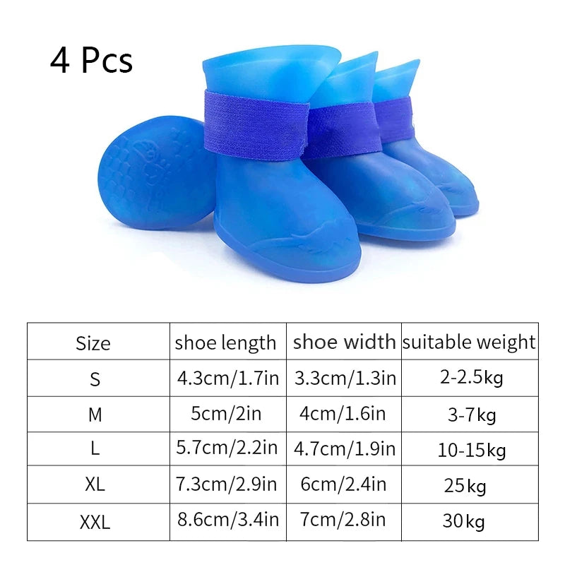 4Pcs Waterproof Anti-Slip Rain Boots for Dogs and Cats