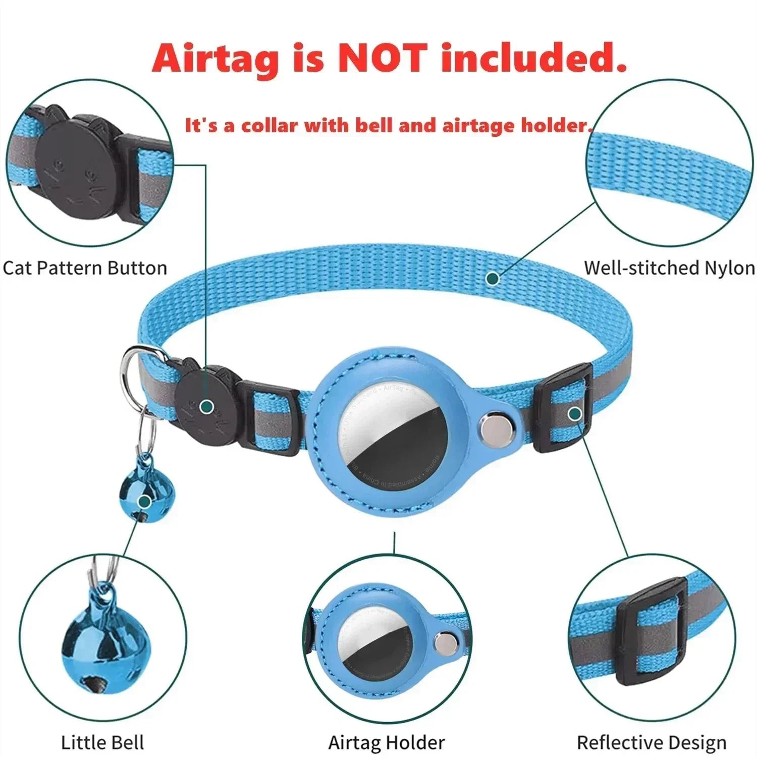 Reflective Anti-Lost Cat Collar for Apple Airtag with Bell